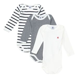 Petit Bateau Lot 3 Bodies Mariniere Coton Bio Bleu