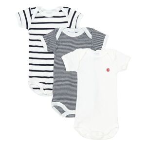 Petit Bateau Lot 3 Bodies Sans Manches Mariniere Coton Bio - Bleu