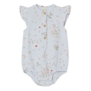 garbo&friends Barboteuse Fleurie Mousseline de Coton - Bleu ciel