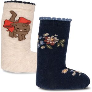 Konges Sla¸jd Lot 2 Paires Chaussettes Coton Bio Fleurs Chats Lapis Bleu marine