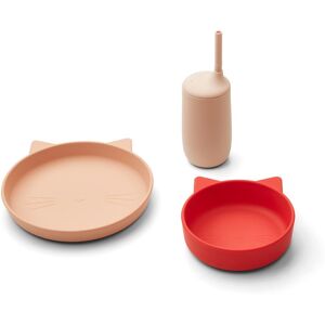 Liewood Set assiette, bol et gobelet avec paille Nathan en silicone - Rouge