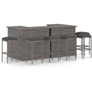 3064927 vidaXL Meuble de bar de jardin 8 pcs avec coussins Résine tressée Gris - Publicité