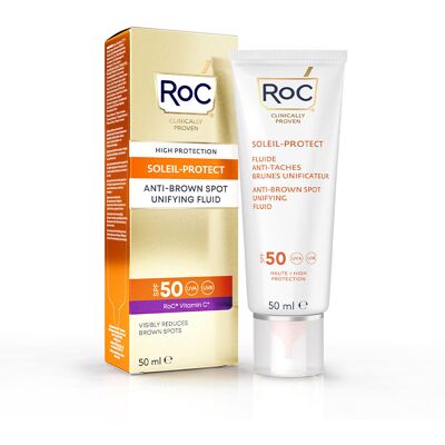 Roc Soleil-Protect Fluide Unifiant Anti-Taches Brunes SPF 50 (50ml) - Publicité Roc Soleil-Protect Fluide Unifiant Anti-Taches Brunes SPF 50 (50ml) - Publicité