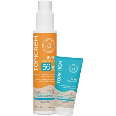Topicrem Spray protecteur solaire SPF50+ 150 ml + après-soleil 50 ml (lot de 2) - Publicité Topicrem Spray protecteur solaire SPF50+ 150 ml + après-soleil 50 ml (lot de 2) - Publicité