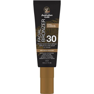 Australian Gold Sérum bronzant visage SPF30 résistant à l’eau - Publicité Australian Gold Sérum bronzant visage SPF30 résistant à l’eau - Publicité