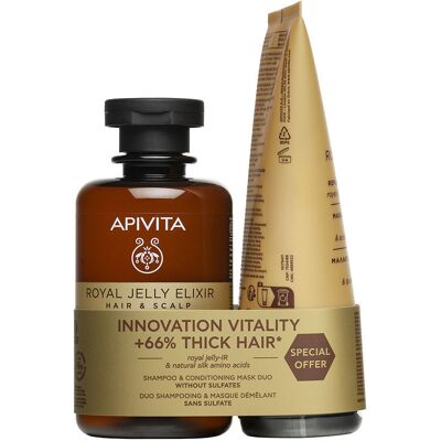 Apivita Ensemble Shampooing + APRÈS-SHAMPOOING Royal Jelly Elixir (2 pièces) - Publicité Apivita Ensemble Shampooing + APRÈS-SHAMPOOING Royal Jelly Elixir (2 pièces) - Publicité
