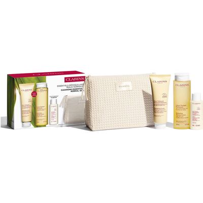 Clarins Ensemble De 4 Produits Essentiels De Nettoyage Pour Peaux Normales À Sèches - Publicité Clarins Ensemble De 4 Produits Essentiels De Nettoyage Pour Peaux Normales À Sèches - Publicité