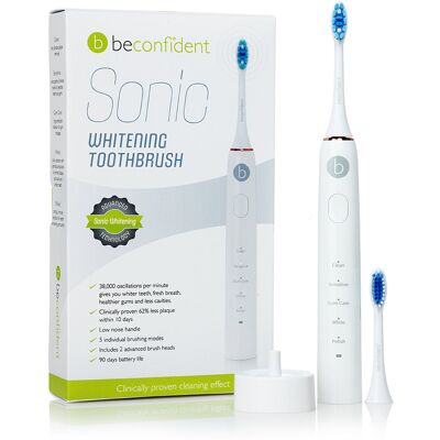 Beconfident Brosse à dents électrique blanchissante Sonic #blanc/or rose - Publicité Beconfident Brosse à dents électrique blanchissante Sonic #blanc/or rose - Publicité
