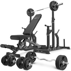 Set MS2_2.0_113KG_G   banc double face + supports réglables + Kit de barres d'haltères renforcées et de disques caoutchoutés pour la musculation de 113 kg - Marbo Sport - Publicité