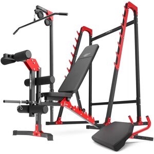 Ensemble MH26   Banc de musculation + supports pour barres + banc à biceps + extension de jambes + poulie pour traction - Marbo Sport - Publicité