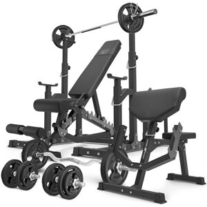 Set MS5_2.0_83KG_G   banc double face + supports réglables + Banc Scott avec support réglable + Kit de barres d'haltères renforcées et de disques caoutchoutés pour la musculation de 83 kg - Marbo Sport - Publicité