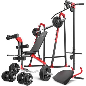 Ensemble MH26_177KG_KIER   Banc de musculation + supports pour barres + banc à biceps + extension de jambes + poulie pour traction + kit de barres d'haltères renforcées et de disques pour la musculation de 113 kg - Marbo Sport - Publicité