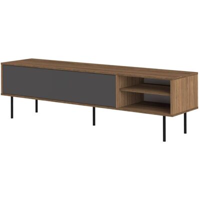 Meuble TV TEMAHOME AMPERE - Noir/Noyer - Design Moderne - Publicité Meuble TV TEMAHOME AMPERE - Noir/Noyer - Design Moderne - Publicité