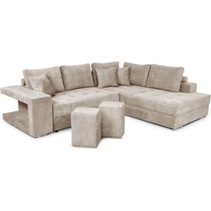 Loungitude Canapé d'angle TAMIA convertible avec coffre et 2 poufs en tissu Beige Tissu - Publicité Loungitude Canapé d'angle TAMIA convertible avec coffre et 2 poufs en tissu Beige Tissu - Publicité