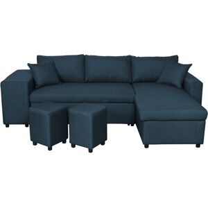 Loungitude Canapé d'angle OSLO convertible avec coffre et poufs en tissu Bleu foncé Tissu - Publicité Loungitude Canapé d'angle OSLO convertible avec coffre et poufs en tissu Bleu foncé Tissu - Publicité