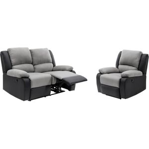 RELAXXO - Ensemble canapé relax électrique LEO 2 places + fauteuil releveur en microfibre et simili Gris / Noir - Publicité RELAXXO - Ensemble canapé relax électrique LEO 2 places + fauteuil releveur en microfibre et simili Gris / Noir - Publicité