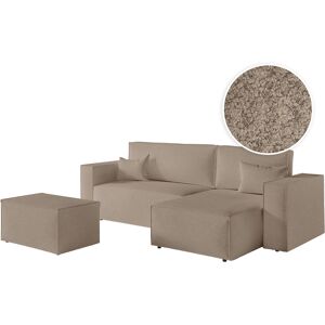 LOUNGITUDE PACK - CLARISSE - Canapé d'angle convertible réversible avec pouf en tissu bouclette Taupe Tissu bouclette - Publicité LOUNGITUDE PACK - CLARISSE - Canapé d'angle convertible réversible avec pouf en tissu bouclette Taupe Tissu bouclette - Publicité