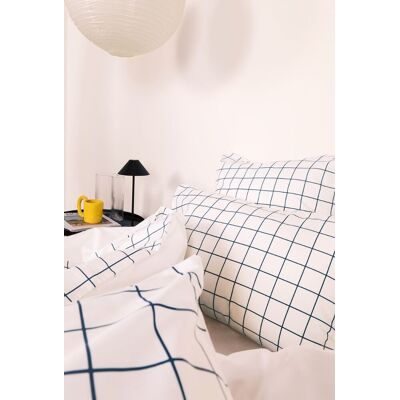 A demain Parure en percale de coton biologique Le Carreau Bleu Paon - Housse de couette 260x240 cm + taies 50x75 cm - Publicité A demain Parure en percale de coton biologique Le Carreau Bleu Paon - Housse de couette 260x240 cm + taies 50x75 cm - Publicité