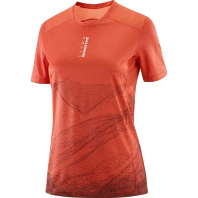 Salomon - T-shirt technique sans coutures - S/Lab Ultra Tee Aop W Burnt Sienna/Decadent Chocolate pour Femme - Taille S - Orange - Publicité Salomon - T-shirt technique sans coutures - S/Lab Ultra Tee Aop W Burnt Sienna/Decadent Chocolate pour Femme - Taille S - Orange - Publicité