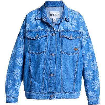 Roxy - Veste en jean boutonnée - Salty Horizon Denim Jacket Surf Wash en Coton - Taille L - Bleu - Publicité Roxy - Veste en jean boutonnée - Salty Horizon Denim Jacket Surf Wash en Coton - Taille L - Bleu - Publicité