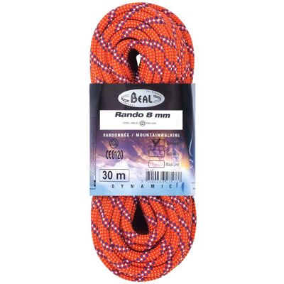 Corde d'Escalade BEAL Rando 8MM 48M Orange - Publicité Corde d'Escalade BEAL Rando 8MM 48M Orange - Publicité
