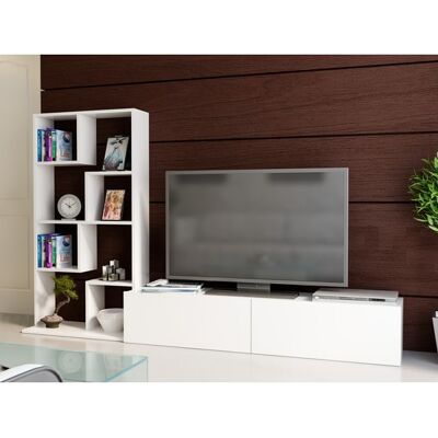 Hanah Home Kingston Meuble TV Blanc - 220x33x134cm - Publicité Hanah Home Kingston Meuble TV Blanc - 220x33x134cm - Publicité