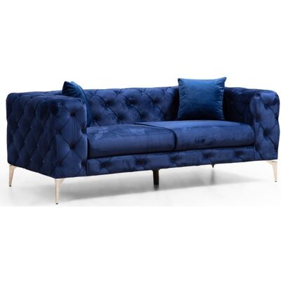 MUEBLES Canapé Chesterfield Bleu - Deux Places - Tissu Velours - Publicité MUEBLES Canapé Chesterfield Bleu - Deux Places - Tissu Velours - Publicité