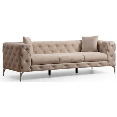 Canapé Chesterfield Beige Clair - 3 Places - Publicité Canapé Chesterfield Beige Clair - 3 Places - Publicité