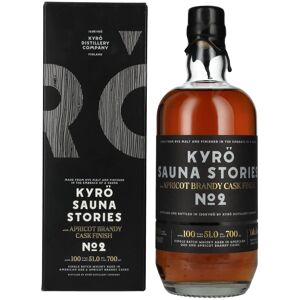 KYRÖ SAUNA STORIES Apricot Brandy Cask Finish No. 2 51% Vol. 0,7l en boîte cadeau - Publicité KYRÖ SAUNA STORIES Apricot Brandy Cask Finish No. 2 51% Vol. 0,7l en boîte cadeau - Publicité