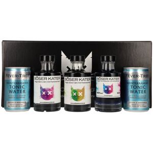 BÖSER KATER Farbwechsel Gin Tasting Set 40% Vol. 3x0,1l en boîte cadeau avec 2 Dosen Fever-Tree Mediterranean Tonic Water - Publicité BÖSER KATER Farbwechsel Gin Tasting Set 40% Vol. 3x0,1l en boîte cadeau avec 2 Dosen Fever-Tree Mediterranean Tonic Water - Publicité