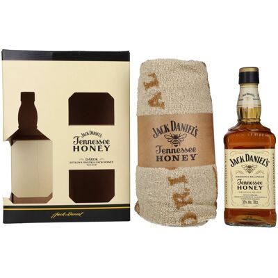 Jack Daniel's Tennessee HONEY 35% Vol. 0,7l en boîte cadeau avec Handtuch - Publicité Jack Daniel's Tennessee HONEY 35% Vol. 0,7l en boîte cadeau avec Handtuch - Publicité