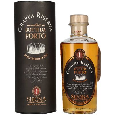 Sibona GRAPPA RISERVA Botti da PORTO 40% Vol. 0,5l en boîte cadeau - Publicité Sibona GRAPPA RISERVA Botti da PORTO 40% Vol. 0,5l en boîte cadeau - Publicité
