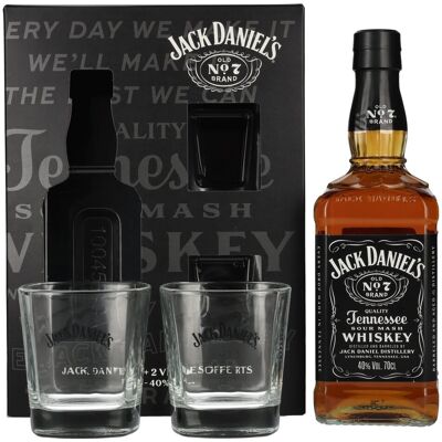 Jack Daniel's Tennessee Whiskey 40% Vol. 0,7l en boîte cadeau avec 2 Rocks Verres - Publicité Jack Daniel's Tennessee Whiskey 40% Vol. 0,7l en boîte cadeau avec 2 Rocks Verres - Publicité
