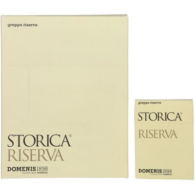 Domenis 1898 STORICA RISERVA Grappa 50% Vol. 10x10x0,005l en boîte cadeau - Publicité Domenis 1898 STORICA RISERVA Grappa 50% Vol. 10x10x0,005l en boîte cadeau - Publicité