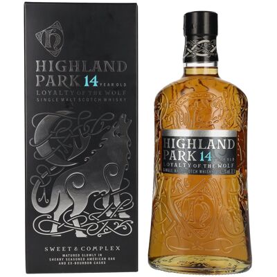 Whisky Highland Park Highland Park 14 Years Old LOYALTY OF THE WOLF 42,3% Vol. 1l en boîte cadeau - Publicité Whisky Highland Park Highland Park 14 Years Old LOYALTY OF THE WOLF 42,3% Vol. 1l en boîte cadeau - Publicité