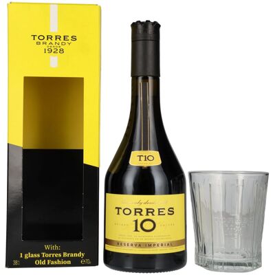 Coffret Brandy Torres 10 avec verre - Brandy - Publicité Coffret Brandy Torres 10 avec verre - Brandy - Publicité
