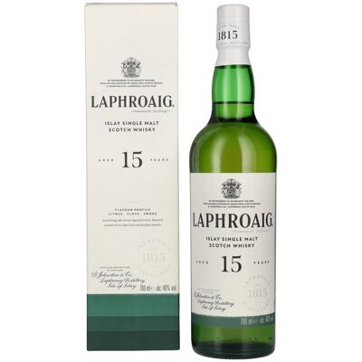 Laphroaig 15 Years Old Islay Single Malt Scotch Whisky 46% Vol. 0,7l en boîte cadeau - Publicité Laphroaig 15 Years Old Islay Single Malt Scotch Whisky 46% Vol. 0,7l en boîte cadeau - Publicité
