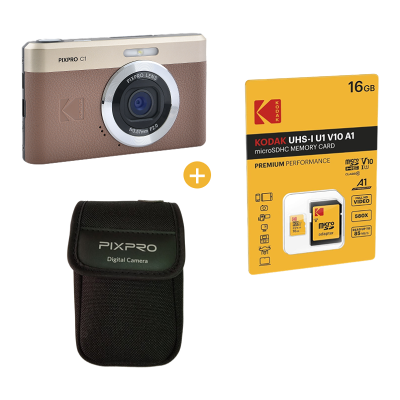 Pack Pixpro C1 Appareil Photo Compact marron + Carte microSDHC 16 Go + housse - Publicité Pack Pixpro C1 Appareil Photo Compact marron + Carte microSDHC 16 Go + housse - Publicité