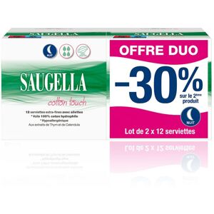 Serviettes hygiéniques nuit Saugella Cotton Touch - 24 pièces - Publicité Serviettes hygiéniques nuit Saugella Cotton Touch - 24 pièces - Publicité