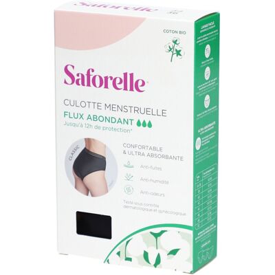 Saforelle Culotte menstruelle en coton bio pour flux abondant - Sous-vêtements Menstruels - Publicité Saforelle Culotte menstruelle en coton bio pour flux abondant - Sous-vêtements Menstruels - Publicité