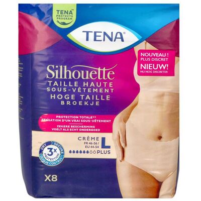 Tena Silhouette Plus Crème Taille Haute L Culotte D'Incontinence 8 pc(s) - Publicité Tena Silhouette Plus Crème Taille Haute L Culotte D'Incontinence 8 pc(s) - Publicité