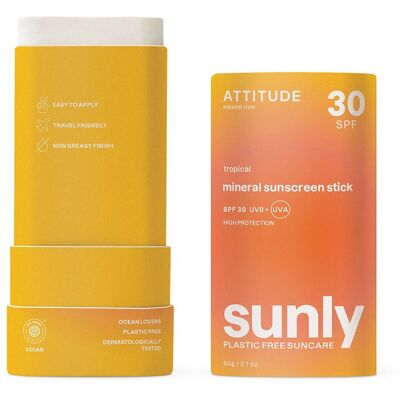 ATTITUDE™ Sunly Stick Solaire Tropical SPF30 Crème Protection 60 g - Publicité ATTITUDE™ Sunly Stick Solaire Tropical SPF30 Crème Protection 60 g - Publicité