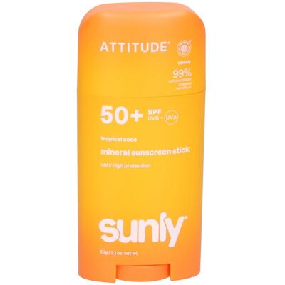 ATTITUDE Écran Solaire Minéral Stick Visage & Corps SPF 50 Tropical Coco Stick(S) 60 g - Publicité ATTITUDE Écran Solaire Minéral Stick Visage & Corps SPF 50 Tropical Coco Stick(S) 60 g - Publicité