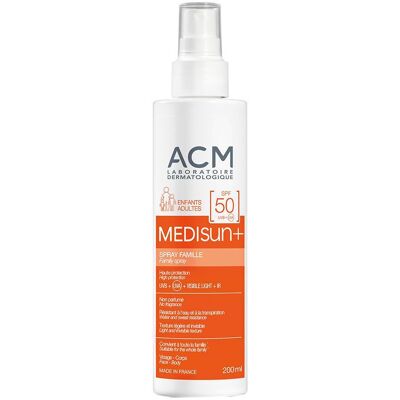cm_main_brand_32 ACM® Medisun+ Spray solaire SPF 50 Protection familiale Liquide 200 ml - Publicité cm_main_brand_32 ACM® Medisun+ Spray solaire SPF 50 Protection familiale Liquide 200 ml - Publicité