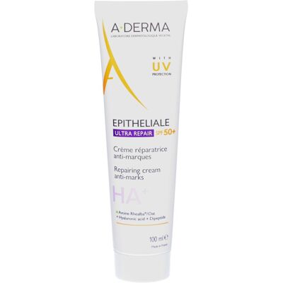 A-Derma Epitheliale AH Ultra SPF50+ Crème de réparation protectrice - Protège, Répare, Évite les marques - Publicité A-Derma Epitheliale AH Ultra SPF50+ Crème de réparation protectrice - Protège, Répare, Évite les marques - Publicité