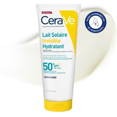 CeraVe Lait Solaire Hydratant Invisible SPF50+ Visage et Corps 75 ml - Publicité CeraVe Lait Solaire Hydratant Invisible SPF50+ Visage et Corps 75 ml - Publicité
