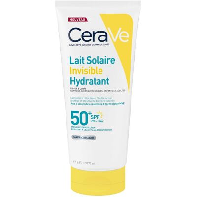 CeraVe Lait Solaire Invisible Hydratant SPF50+ Visage et Corps 177 ml - Publicité CeraVe Lait Solaire Invisible Hydratant SPF50+ Visage et Corps 177 ml - Publicité