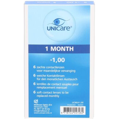 Unicare Lentilles mensuelles -1,00 De Contact 6 pc(s) - Publicité Unicare Lentilles mensuelles -1,00 De Contact 6 pc(s) - Publicité