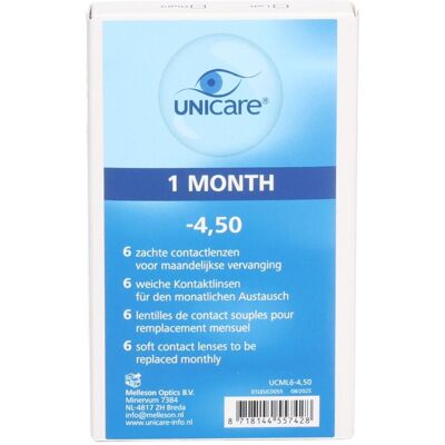 Unicare Lentilles mensuelles -4,50 De Contact 6 pc(s) - Publicité Unicare Lentilles mensuelles -4,50 De Contact 6 pc(s) - Publicité