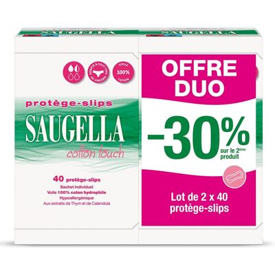 Saugella Cotton Touch - Protège-Slip Hypoallergénique & Doux Tissu respirant et Fin pour Femmes Propriétés Anti-Odeur Peaux Sensibles Pack de 40 X2 Serviette hygienique 2x40 pc(s) - Publicité Saugella Cotton Touch - Protège-Slip Hypoallergénique & Doux Tissu respirant et Fin pour Femmes Propriétés Anti-Odeur Peaux Sensibles Pack de 40 X2 Serviette hygienique 2x40 pc(s) - Publicité